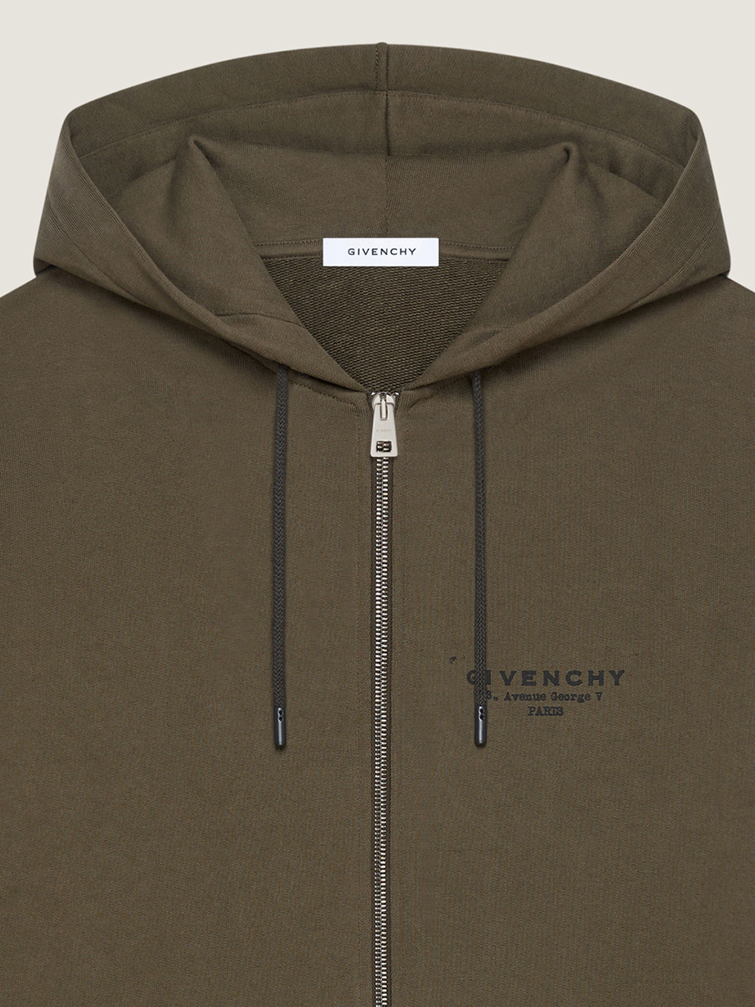 Felpa con cappuccio e cerniera in tessuto garzato con stampa GIVENCHY Stamp